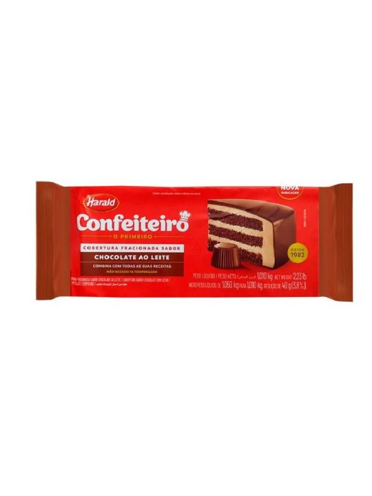 Barra Cobertura Chocolate Fracionado Ao Leite 1,01Kg Harald - Unidade