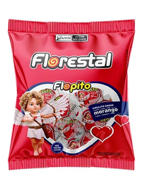 Pirulito Flopito Coração Morango 500Gr Florestal - Pacote