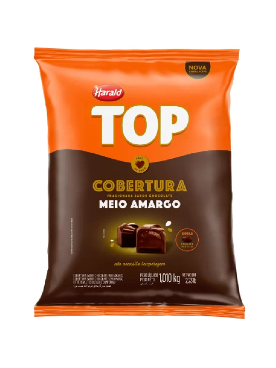 Cobertura Choc Top Gotas Fracionado Meio Amargo 1,010Kg Harald - Pacote