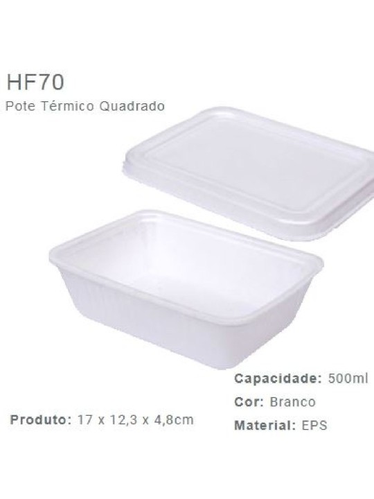 Pote Isopor Termico Quadrado Hf70 17X12,3X4,8Cm 500Ml Fibraform - Pacote C/50 Un