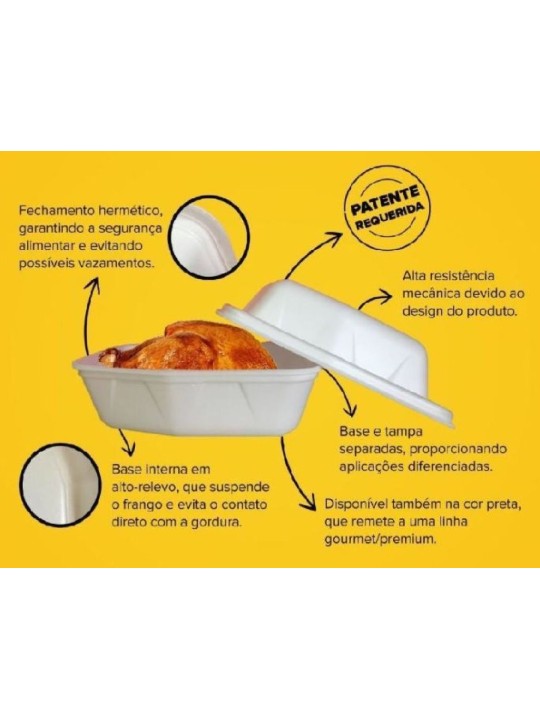 Marmitex Isopor P/Frango Assado C/Tampa Branca Ptf-220 Copobras Term - Pacote C/10