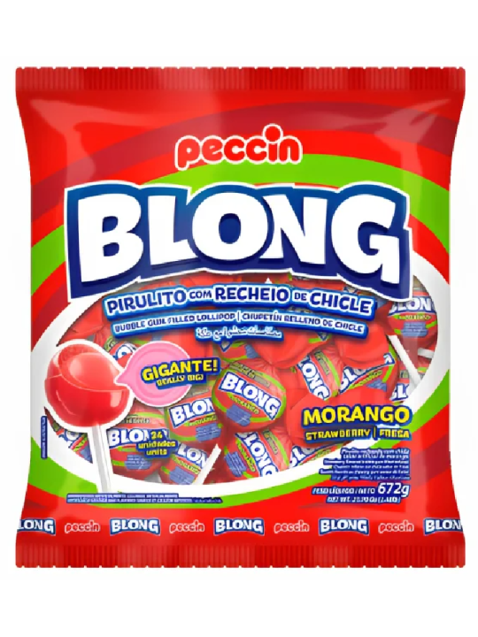 Pirulito Blong Morango C/24Un 672Gr Peccin - Pacote