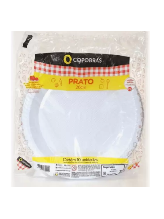 Prato Plast Branco Pr-26 P/ Refeiçao C/10 Un Copobras