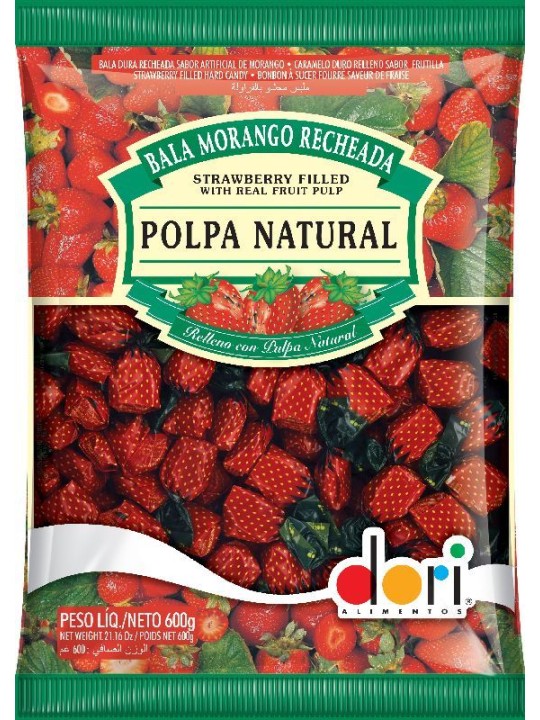 Bala Morango Recheada 600Gr Dori - Pacote