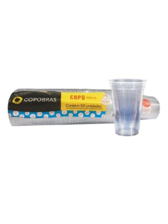 Copo Plastico Liso Transparente 400Ml Pp Copobras - Pacote C/50 Un