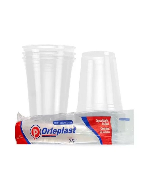 Copo Plastico Liso Transparente 440Ml Pp C/50 Un Cpp-440 Tr - Orleplast