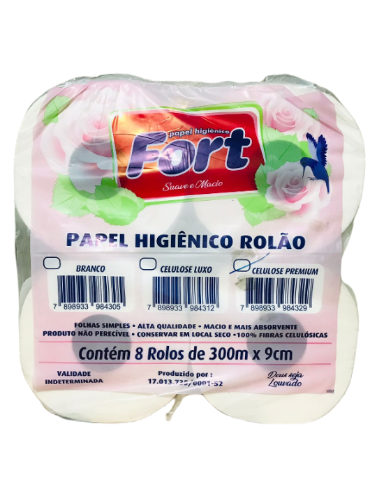 Papel Higienico 8X300Mt 100% Celulose Virgem Fort Lider - Fardo