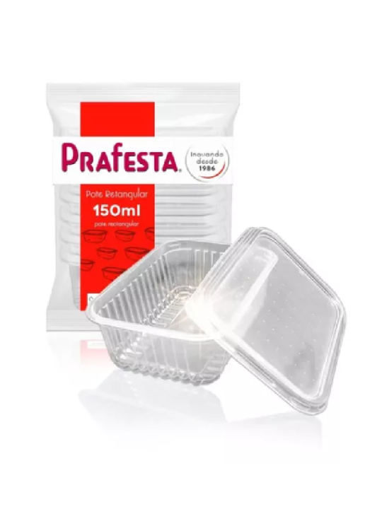 Pote Retangular Free/Micro 150Ml C/Tampa 112,5X85,5X36Mm Prafesta - Pacote C/20