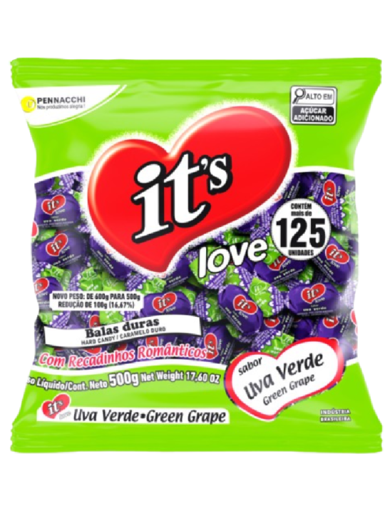 Bala Its Love Uva Verde 500Gr Pennacchi - Pacote