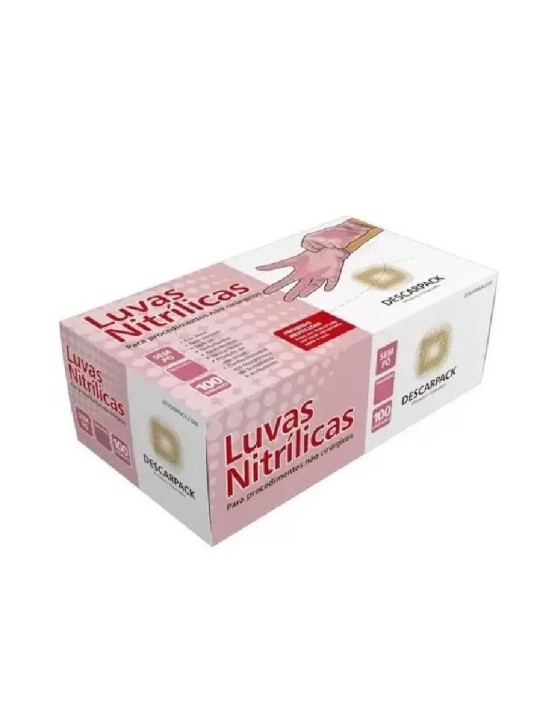 Luva Nitrilica M S/Po Rosa Uso Geral Descarpack - Caixa C/100 Un