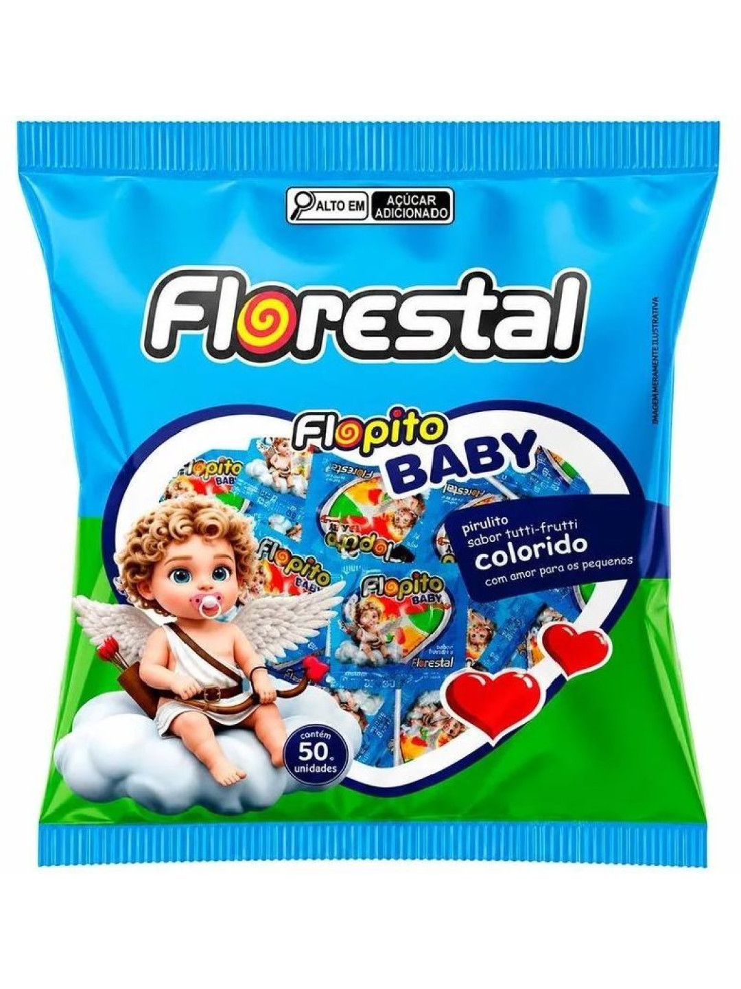 Pirulito Flopito Baby Coração Colorido 200Gr C/50 Un Florestal - Pacote Pirulito Flopito Baby Coração Colorido 200Gr C/50 Un Florestal - Pacote