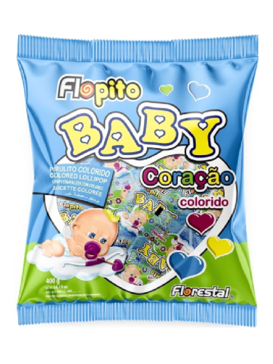 Pirulito Flopito Baby Coração Colorido 200Gr C/50 Un Florestal - Pacote
