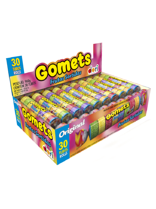 Bala Goma Tubo Frutas Sort. Display C/ 30 Tubos