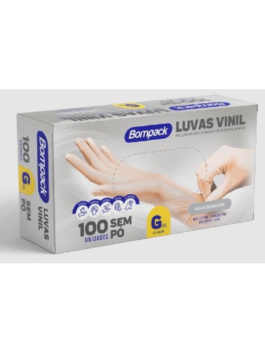 Luva Vinil G S/Po 100Un Bompack - Caixa C/100Un