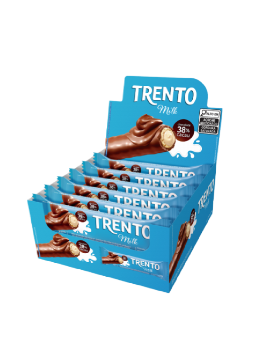 Trento Wafer Rolinhos Milk 16X2Un 512Gr Peccin - Display C/ 16 Un