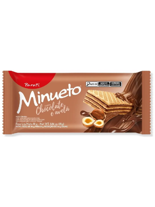 Biscoito Wafer Minueto Chocolate Avela 81Gr Parati - Pacote