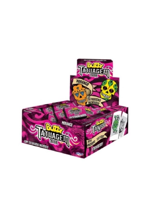 Chicle Buzzy Tatoo Tribal Morango 90Un 360Gr Riclan - Caixa