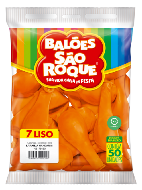 Balao Liso 7.0 Laranja Mandarim C/50 Sao Roque - Pacote