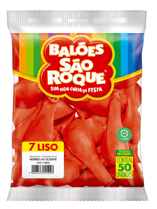 Balao Liso 7.0 Vermelho Quente C/50 Sao Roque - Pacote