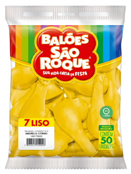 Balao Liso 7.0 Amarelo Citrino C/50 Sao Roque - Pacote