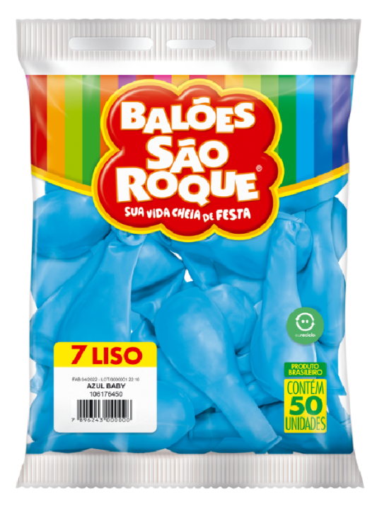 Balao Liso 7.0 Azul Baby C/50 Sao Roque - Pacote