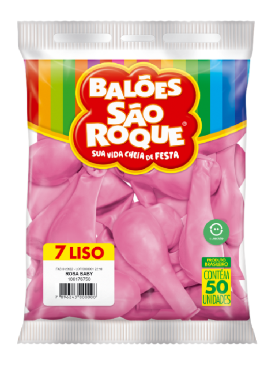 Balao Liso 7.0 Rosa Baby C/50 Sao Roque - Pacote