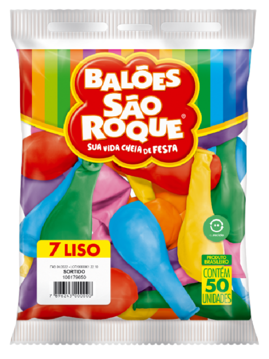 Balao Liso 7.0 Sortido C/50 Sao Roque - Pacote