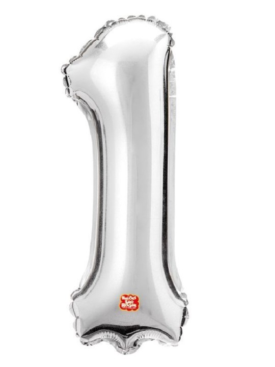 Balao Metalizado Numero 1 Prateado 40Cm Sao Roque - Unidade