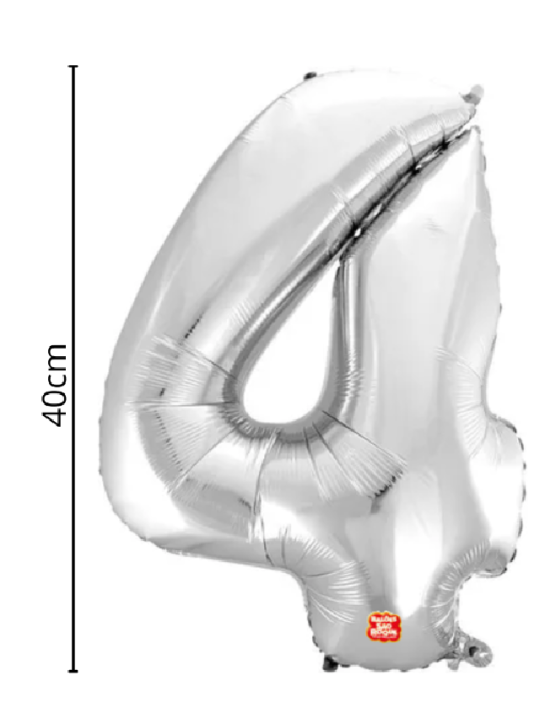 Balao Metalizado Numero 4 Prateado 40Cm Sao Roque - Unidade