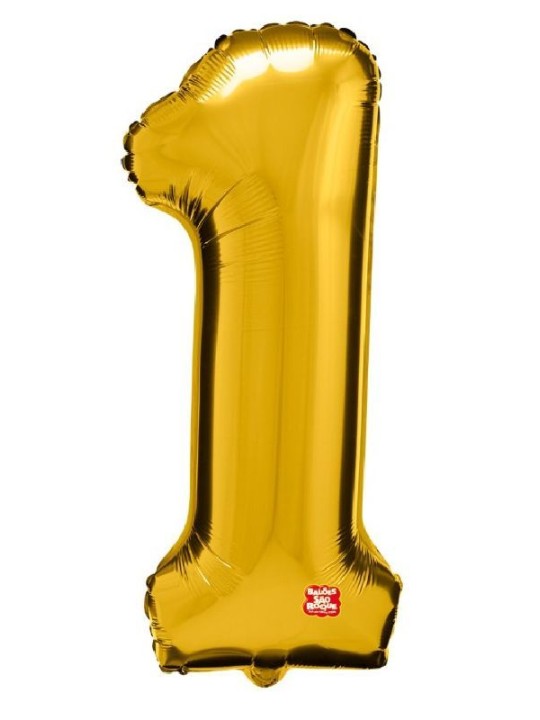 Balao Metalizado Numero 1 Dourado 40Cm Sao Roque - Unidade
