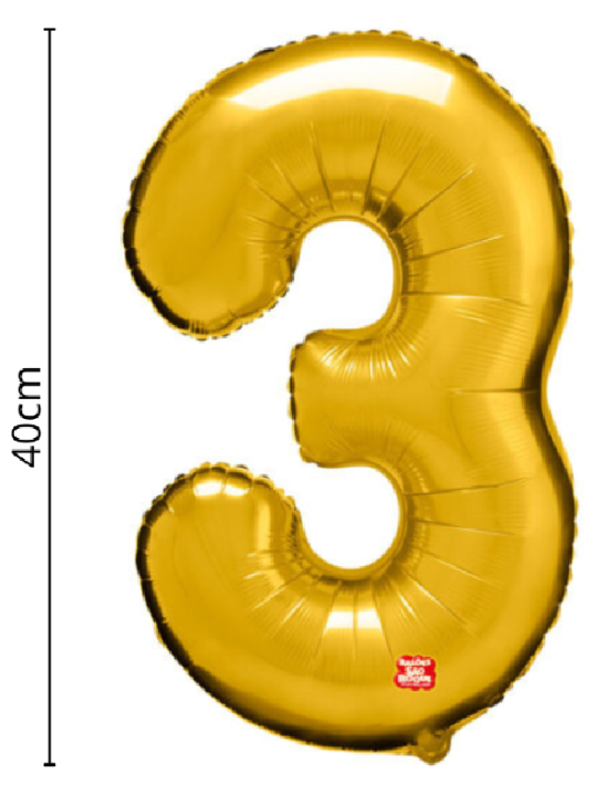 Balao Metalizado Numero 3 Dourado 40Cm Sao Roque - Unidade