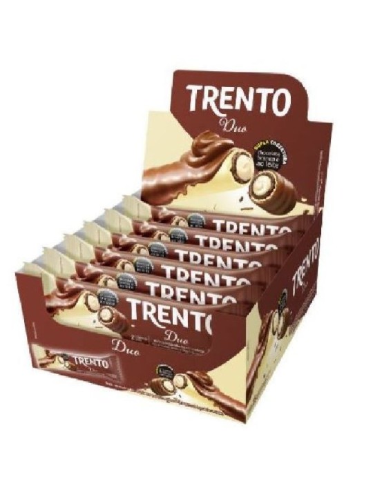 Trento Wafer Rolinhos Duo Chocolate Branco/Ao Leite 16X29Gr 464Gr Peccin - Display C/16 Un