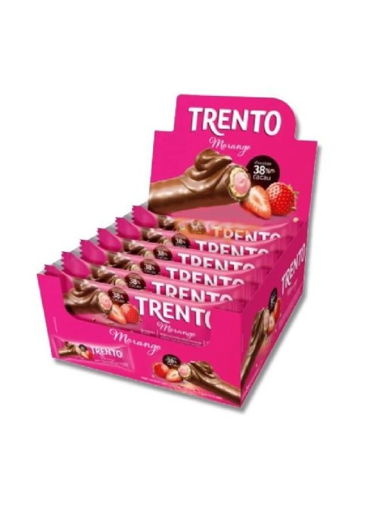 Trento Wafer Rolinhos Morango 16X29Gr 464Gr Peccin - Display C/16 Un