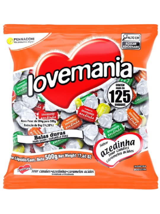 Bala Love Mania Azedinha 500Gr Pennacchi - Pacote