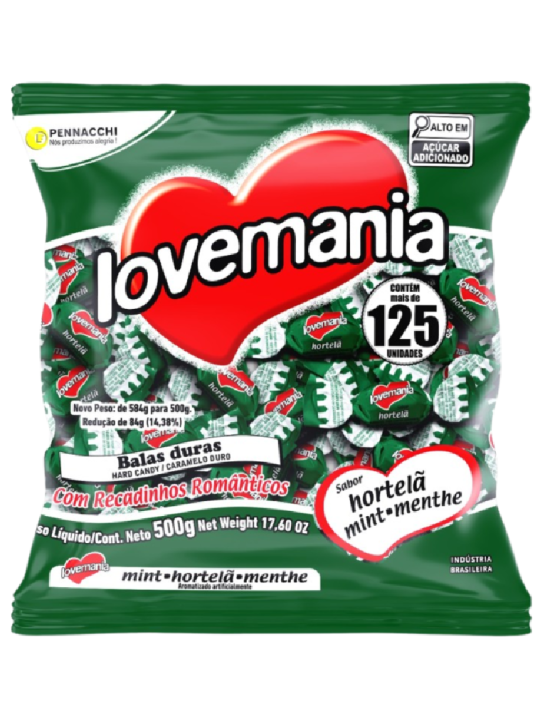 Bala Love Mania Hortela 500Gr Pennacchi - Pacote