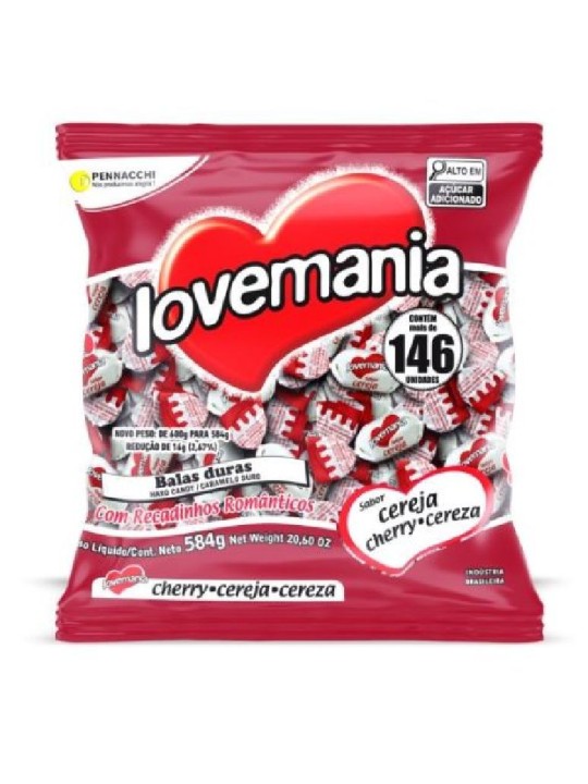 Bala Love Mania Cereja 500Gr Pennacchi - Pacote