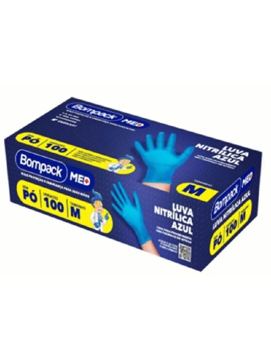 Luva Nitrilica M S/Po Azul Caixa C/100 Un Bompack - Caixa