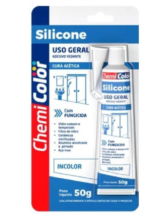 Silicone Chemicolor Acetico Incolor Cartela 50Gr Baston - Unidade