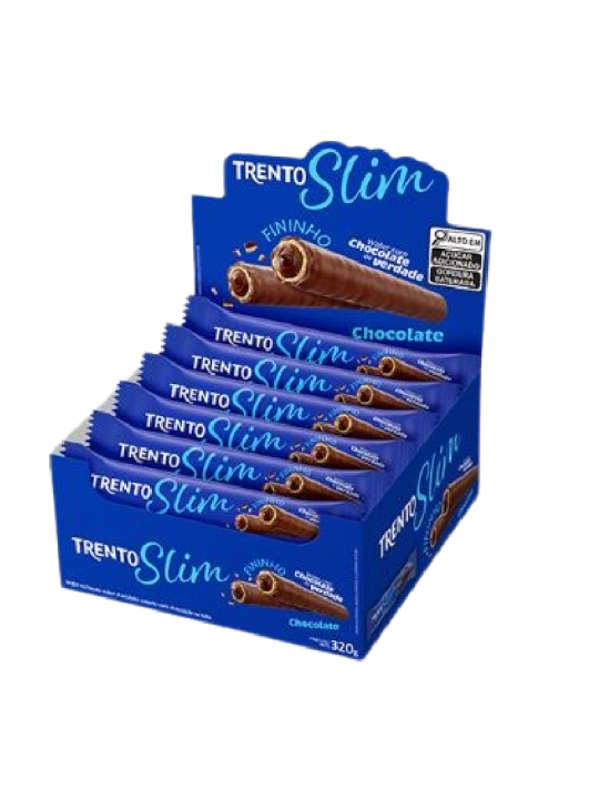 Trento Wafer Rolinho Slim Chocolate 16X20Gr 320Gr Peccin - Display C/16 Un