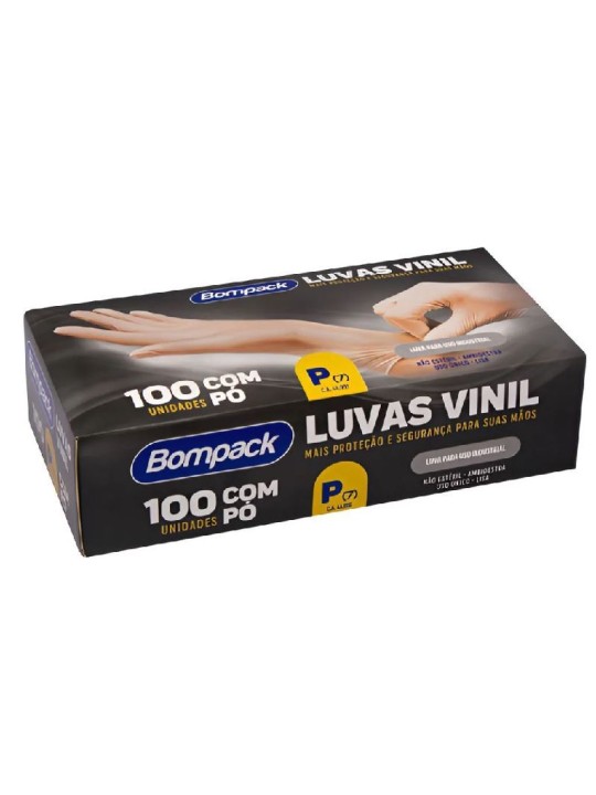 Luva Vinil P C/Po - Caixa Com 100Un - Bompack