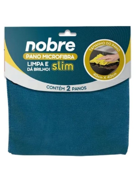 Pano Microfibra 40X40 Azul Slim C/2Un Nobre - Pacote C/2 Un