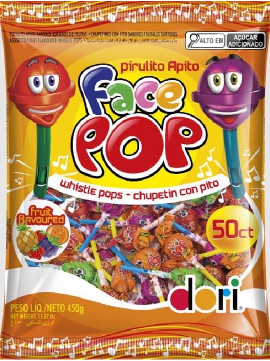 Pirulito Facepop Apito 450Gr Dori - Pacote