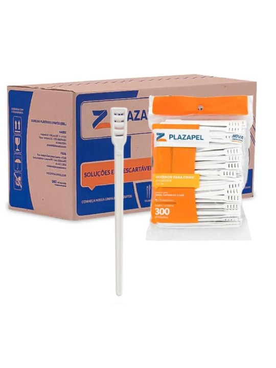 Mexedor De Drink/Cafezinho Branco 11Cm C/300 Un Plazapel - Pacote