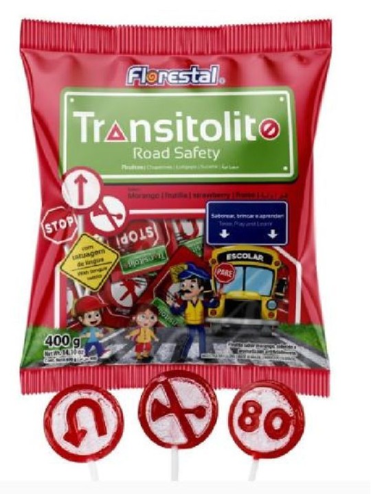 Pirulito Transitolito Morango C/40Un 400Gr Florestal - Pacote