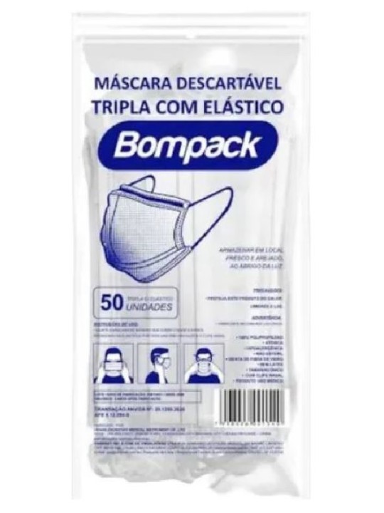 Mascara Descartavel Branca Tripla C/Elastico C/50 Un Bompack - Pacote