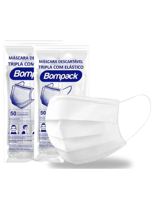 Mascara Descartavel Branca Tripla C/Elastico C/50 Un Bompack - Pacote
