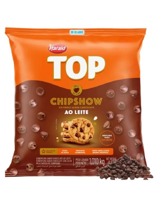 Cobertura Chocolate Forneavel Chipshow Gotas Ao Leite 1,010Kg Harald - Pacote