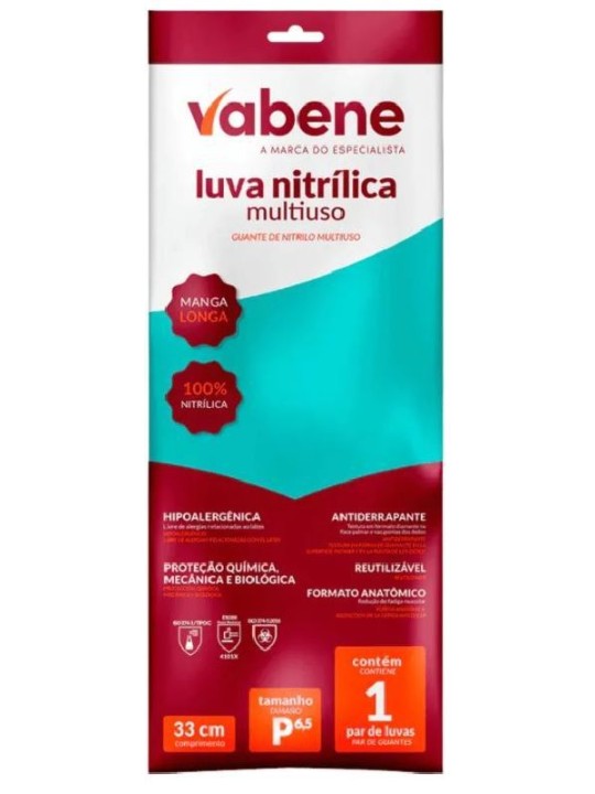 Luva Limpeza Nitrilica Multiuso P Verde 33Cm Vabene - Unidade