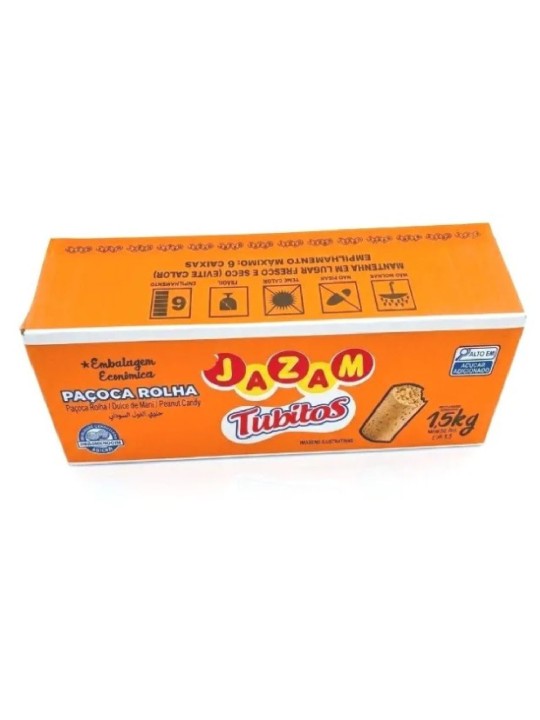 Paçoca Rolha Tubitos 100X15Gr Jazam - Caixa C/100 Un