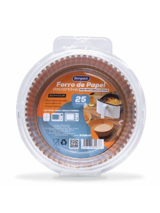 Forro De Papel Descartavel P/Air Fryer 16X4,5Cm Bompack - Pacote C/25Un